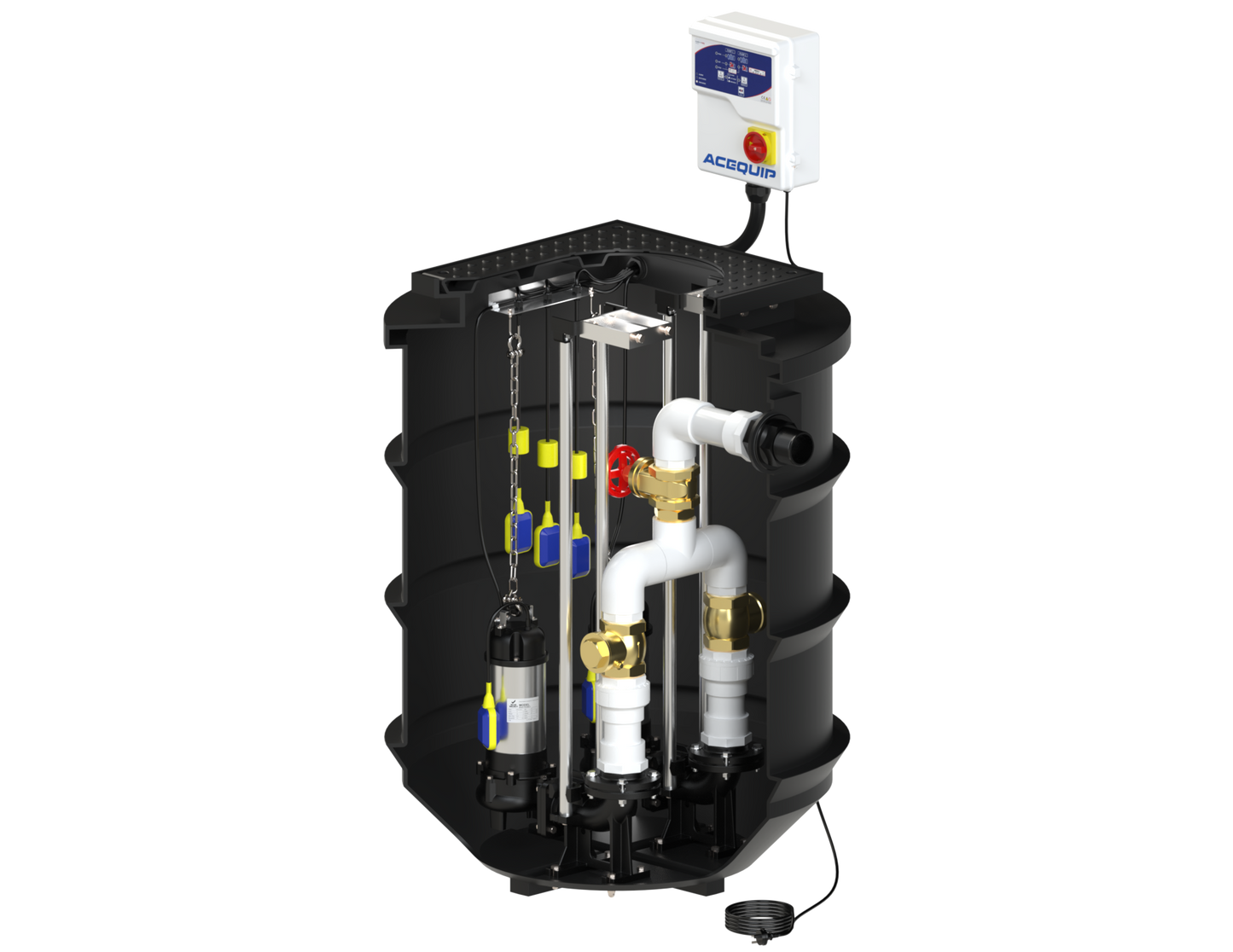 BLUESELECT 1000L Dual Pump Station with 240V, 0.75KW Stormwater Vortex Pumps and Guide Rail Kits