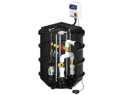 BLUESELECT 1000L Dual Pump Station with 240V, 0.75KW Stormwater Vortex Pumps and Guide Rail Kits