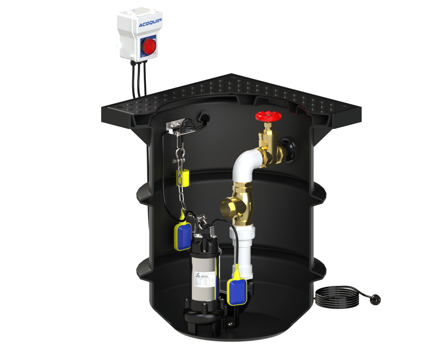 BLUESELECT 250L Pump Station with 240V, 0.75KW Stormwater Vortex Pump